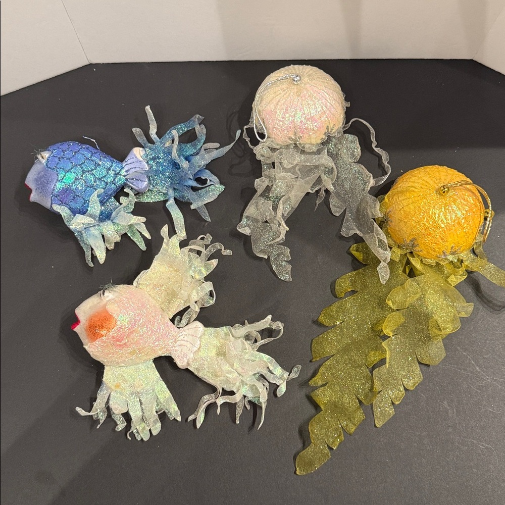 Beach themed Fish and Jellyfish Christmas Ornaments holiday vintage